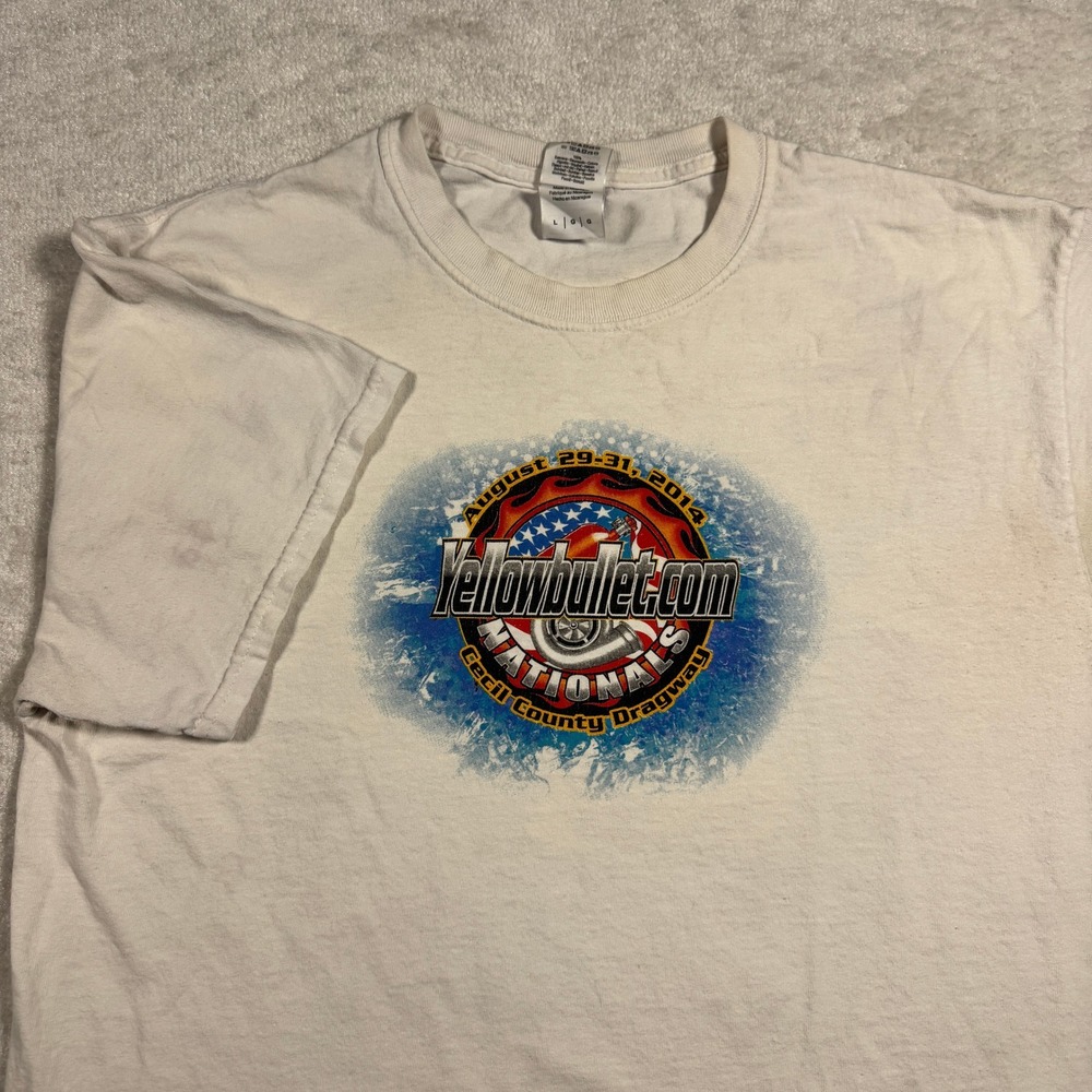 Gildan YellowBullet.com Nationals Cecil County Dragway T Shirt Mens L White 2014 - Picture 1 of 16